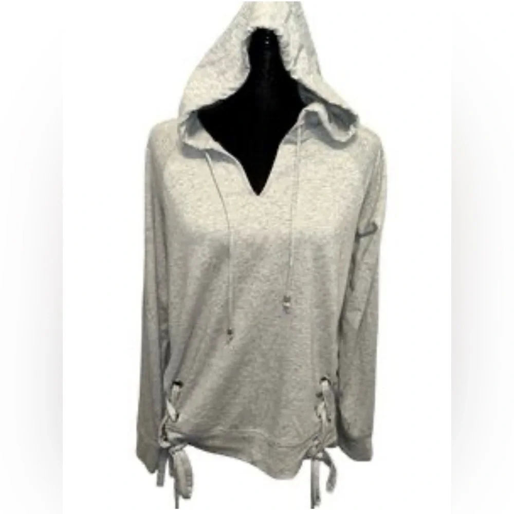Michael Kors Hoodie EUC Gray Lace up Grommet Long Sleeve Tee Sweatshirt
